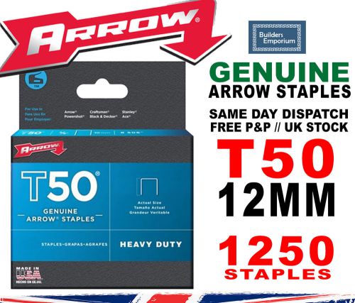 Arrow t50 staples size: 1/2&#034; - 12mm pack: 1250 genuine for sale