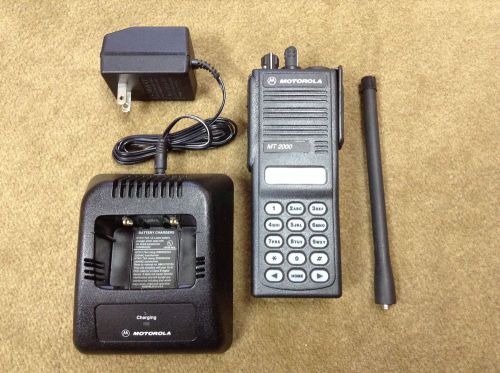 Motorola Railroad radio MT2000 VHF new battery, clip, VHF antenna, and charger.