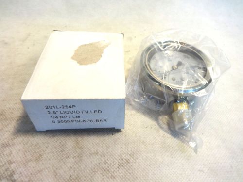 NEW IN BOX 201L-254P 2.5&#034; 1/4 NPT 0-3000 PSI RANGE LIQUID FILLED GAUGE