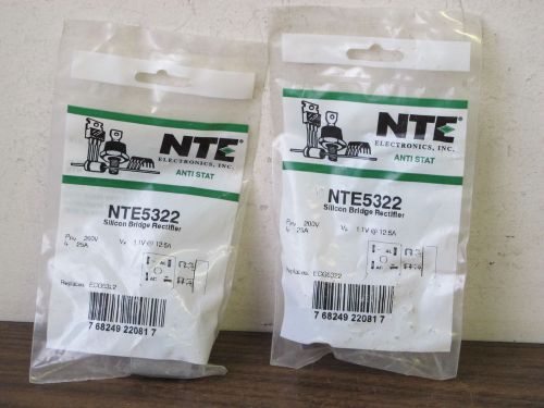 2 NTE ELECTRONICS NTE5322 BRIDGE RECTIFIERS, 200V,25A,NEW OLD STOCK