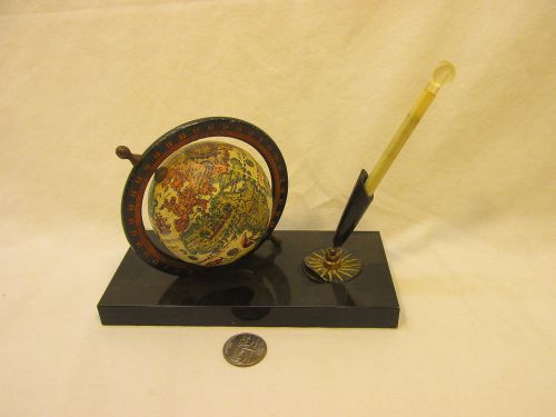 OLDER SPINNING GLOBE DESK SET w/ BAKELITE MECHANICAL PENCIL