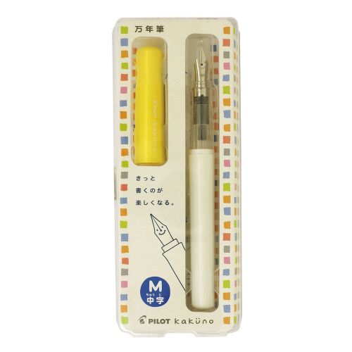 Pilot Kakuno Medium-Nib Fountain Pen, White Body Soft Yellow Cap Body (FKA-1S...