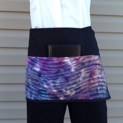 BLACK Tie-dyed 3 POCKET WAITRESS WAIST HALF APRON BAR RESTAURANT SERVER CAFE-USA