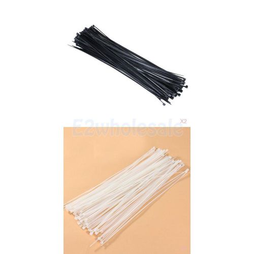 400pcs White +Black 11.6&#034; Network Cable Wire Ties Straps Zip Nylon Cords