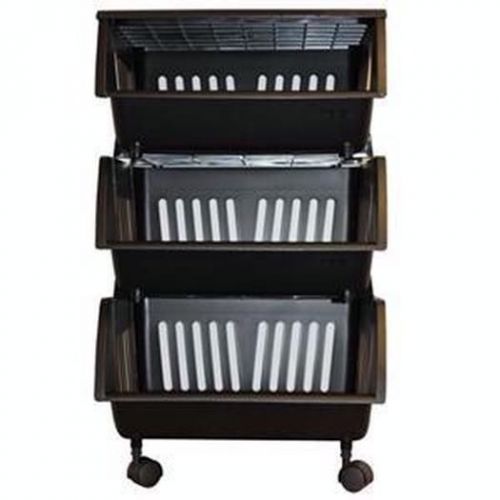 Three Tier Mobile Cart Black Storage &amp; Organization 0737BK-EP.04