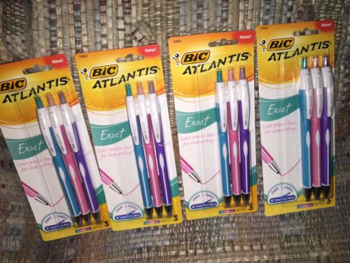 BIC Atlantis Exact Retractable Ballpoint Pens Assorted  Fine Point LOT OF 4