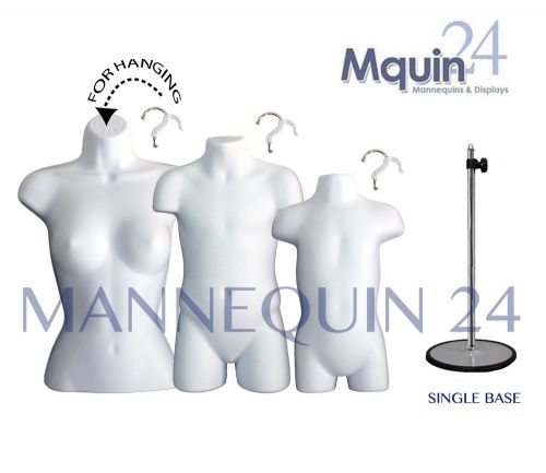 3 mannequins-female, child &amp; toddler body forms in white  +1 stand +3 hangers for sale