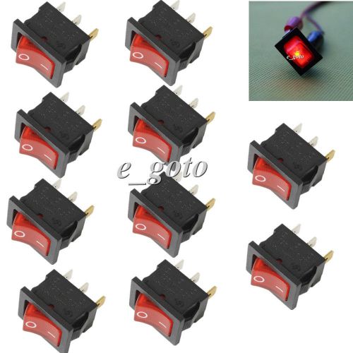 10pcs red boat Rocker Switch 3Pins on/off button switch AC250V with lamp21*15mm