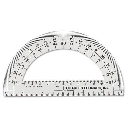 Open Center Protractor, Plastic, 6&#034; Ruler Edge, Clear, Dozen