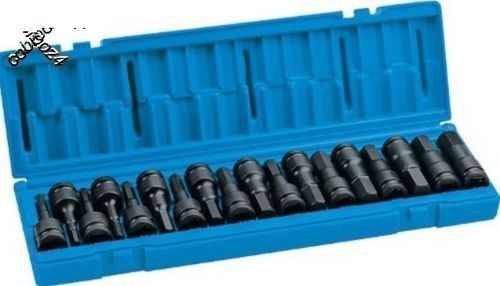 GREY PNEUMATIC 18PC 1/2&#034; DR. FRACTIONAL &amp; METRIC HEX DRIVER SET *1598HC*