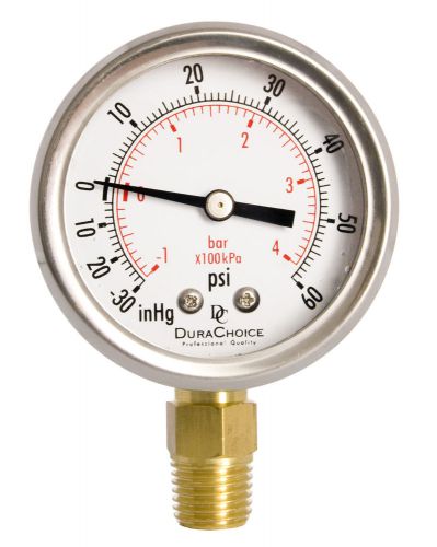 2&#034; Oil Filled Vacuum Pressure Gauge - SS/Br 1/4&#034; NPT Lower Mount -30HG/60PSI