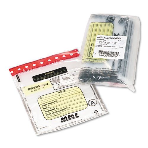 Tamper-Evident Deposit/Cash Bags, Plastic, 9 x 12, Clear, 100 Bags/Box