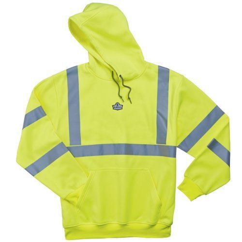 Ergodyne GLoWEAR 8393 Class 3 Hooded Sweatshirt, Medium, Lime