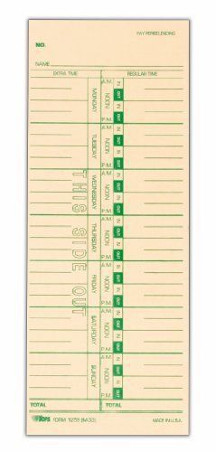 TOPS Time Cards Weekly Format Green Ink Front 3.5 x 9 Inches 500 Count Manila