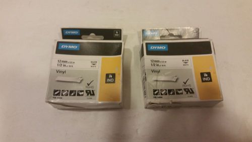 Lot of 2 DYMO 12 mm x5.5m 1/2in.x18ft. Black/ White  Rhino Vinyl Labels NEW