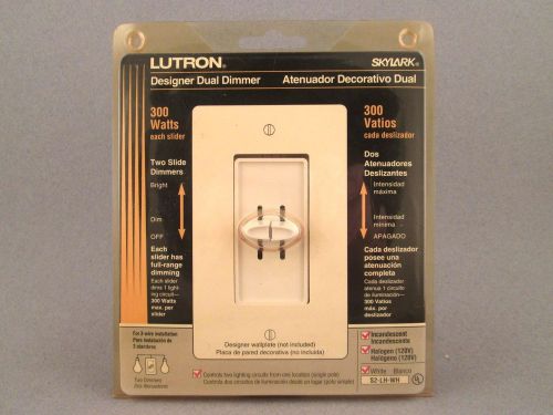 LUTRON, No. S2-LH-WH, Skylark Dual Dimmer - 300 Watts Each Slider - NOS