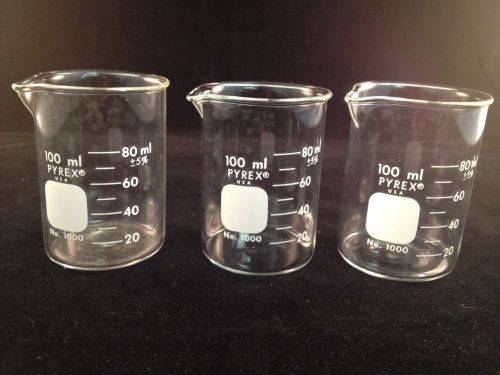 Lot of 3 Pyrex 100mL Flasks 1000