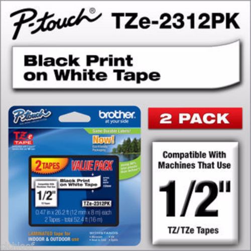 BROTHER personal Label Maker Tape P-Touch TZE-2312PK white black NEW 2 Refills