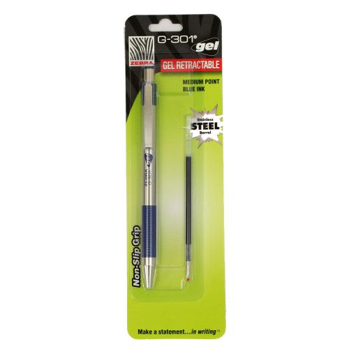 Zebra G-301 Retractable Gel Pen, Blue 0.7 mm Medium