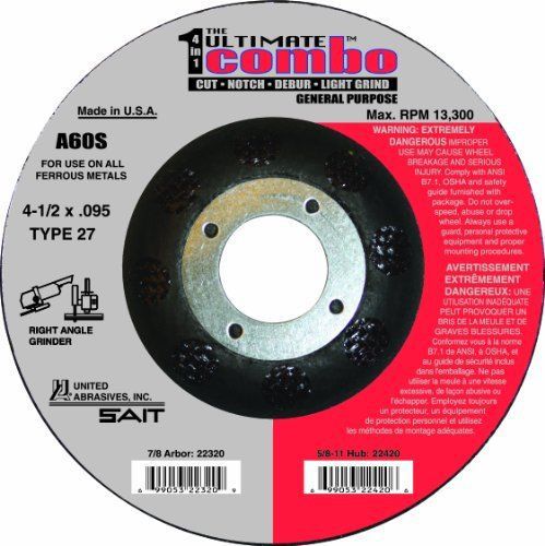 United abrasives 22320 ultimate combo wheel cut  notch  debur and light grind  g for sale