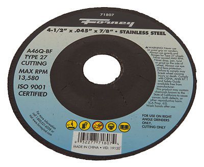 Forney Industries 71807 Abrasive Metal Cut-Off Wheel-4-1/2&#034; CUTOFF WHEEL