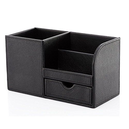 Wooden struction leather multi function desk organizer storage box cil for sale