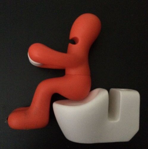 Desk Stationary Organizer- Man on Toilet, orange