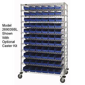 Wire Shelving With (176) 4&#034;H Plastic Shelf Bins Blue, 24x72x74