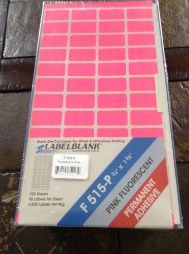 4,800 labels, pink flousescent 3/4&#034; x 1 3/8&#034; label, bright 100 sheets, ship disc