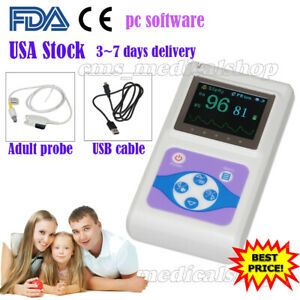 FDA Hand-Held Pulse Oximeter USB Blood Oxygen PR HR Monitor +Adult SpO2 Probe