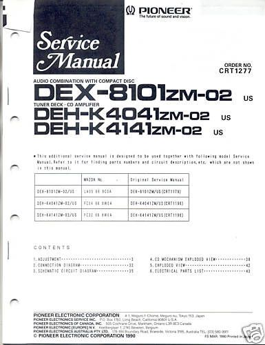 Pioneer service manual dex-8101 deh-k4041/4141 free s/h for sale