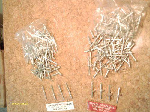 New 200 pcs aluminum pop rivets 100 ea  3/16&#034; x 3/4&#034; &amp; large flange 3/16&#034; x 3/4&#034; for sale