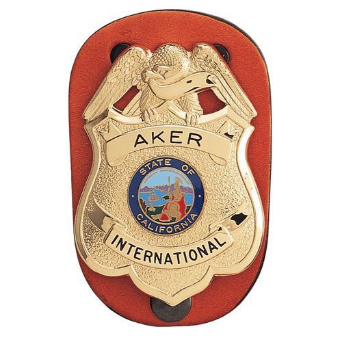 Aker a590-tp plain tan leather clip-on federal badge holder with black clip for sale