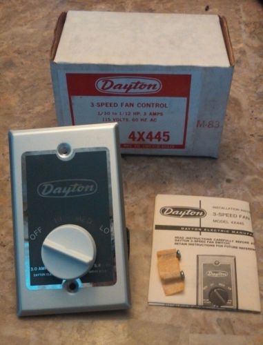 DAYTON 4X445 3-SPEED FAN CONTROL SWITCH 115 VAC 1/30- 1/12 HP 3 AMP 60 HZ