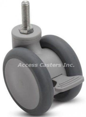 65SGTSB-507 65MM Grey Twin Wheel Caster w/ Brake, 5/16&#034; - 18 x 1&#034; Threaded Stem