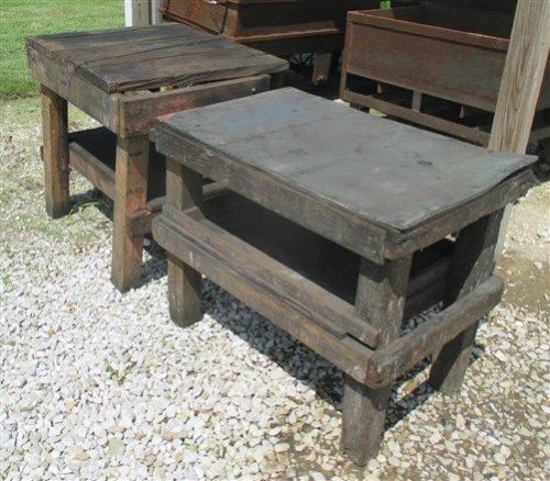 2 Tables Wood Bench Shop Garage Garden Industrial Age Vintage Kitchen Counter a