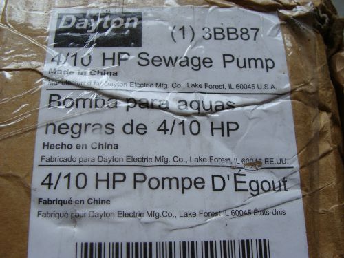 Dayton 3bb87 sewage pump 4/10 hp new w/ float switch for sale