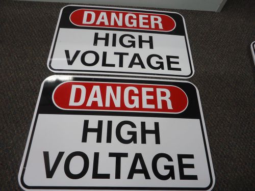 LOT OF 2  &#034;DANGER HIGH VOLTAGE&#034; BIG METAL Hanging Signs (18&#034; by 12&#034;)