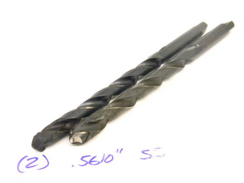 2 RESHARPENED &#034;PTD&#034; PRECISION HSS STRAIGHT SHANK TWIST DRILLS .5610&#034;