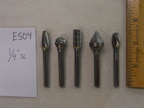 5 NEW 1/4&#034; (.250) SHANK CARBIDE BURRS. DOUBLE CUT. USA MADE {E504}