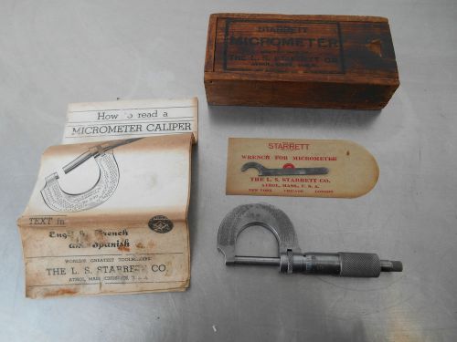 Vintage starrett no. 230 0 - 1 inch micrometer machinist tool nice original box for sale