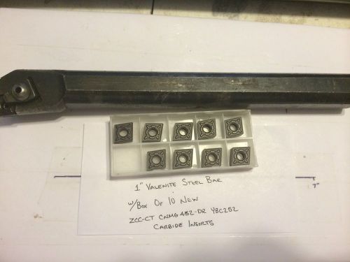 1&#034; Valenite Steel Bar W/ Box of ZCC-CT CNMG 432 - DR  YBC252 Carbide Inserts