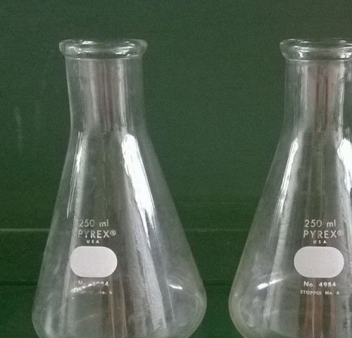 Vintage Pair of PYREX Glass Scientific  Lab Flask Beakers No. 4984 250 ml - USA