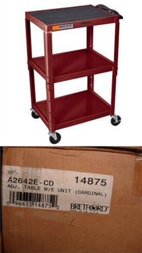 NIB Bretford A2642E Adjustable AV roll around Cart table ~ U.S.A. ~ Cardinal Red