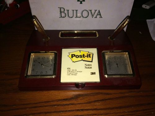 Bulova Desk Clock Thermometer pen &amp; card holder