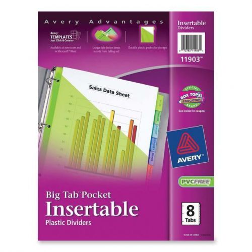 AVERY 11903 BIG TAB POCKET INSERTABLE PLASTIC DIVIDERS 8 TABS MULTICOLOR