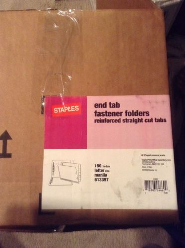 Staples 150 Letter Size End Tab Fastener Folders Reinforced Straight Cut Tabs