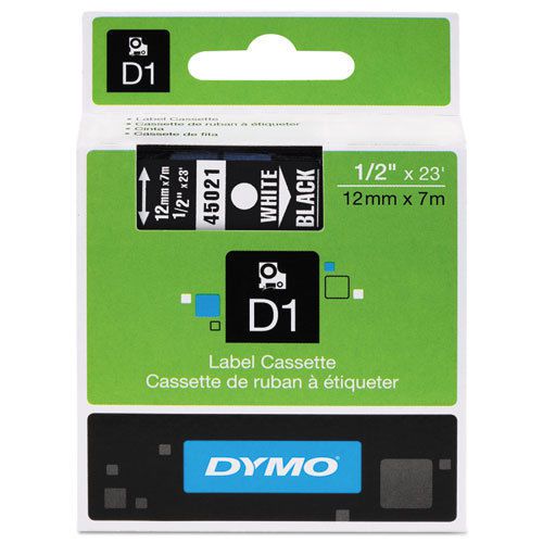 D1 standard tape cartridge for dymo label makers, 1/2in x 23ft, white on black for sale