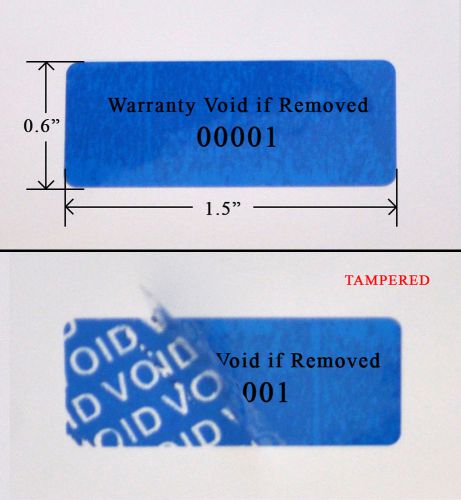 10,000 SECURITY LABEL SEAL STICKER BLUE TAMPER EVIDENT VOID 1.5&#034; X 0.6&#034; PRINTED