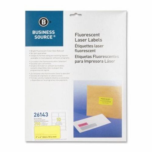 Business Source Laser Labels, Fluorescent, 2&#039;x4&#034;, 250/PK, Neon Yellow (BSN26143)